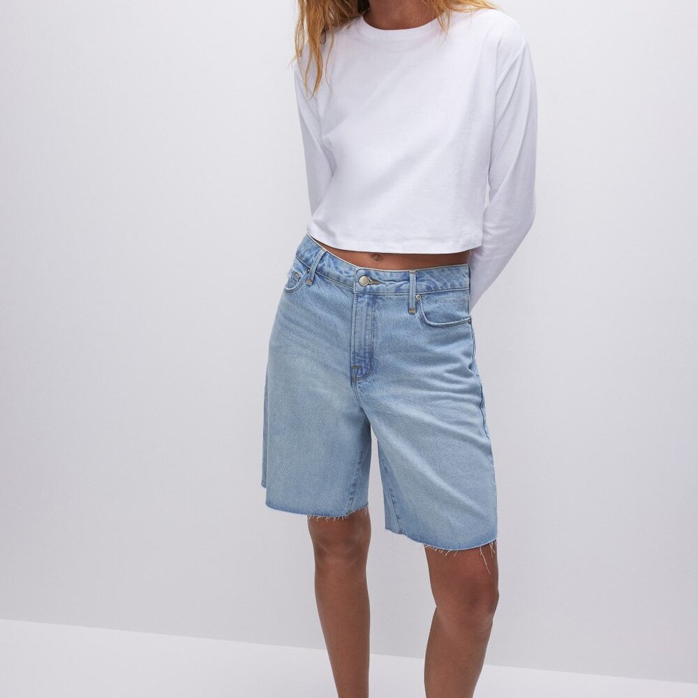 Women's Good American High Waist Denim Bermuda Shorts, Size 8 - Blue NEW